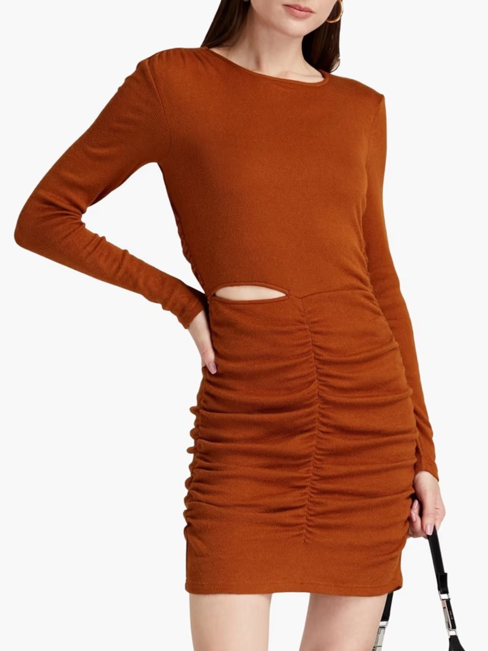 WALTER BAKER Gloriana Ruched Cutout Ribbed-Knit Mini Dress Latte XL NEW NWT